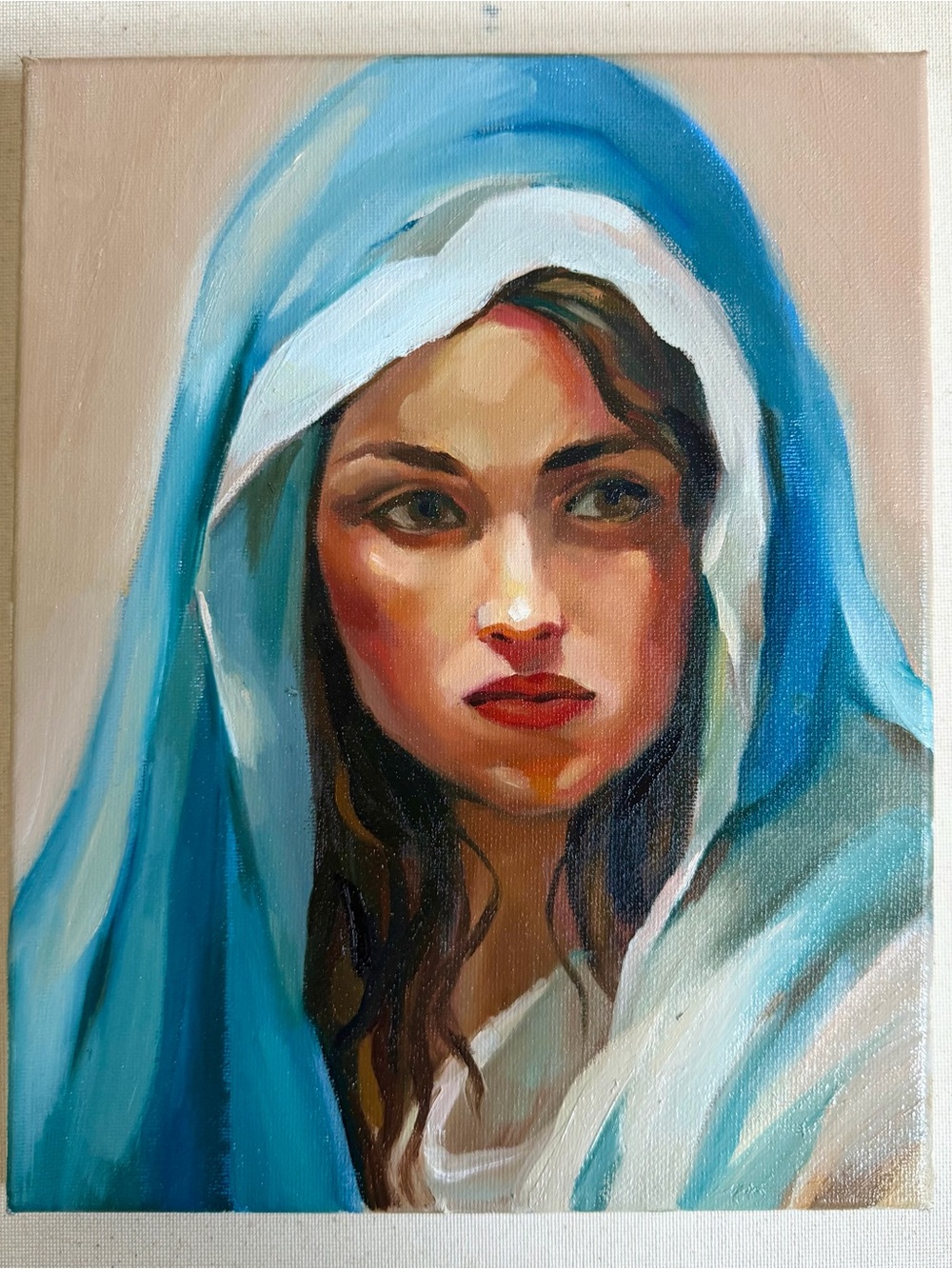 Original Oil Painting “Blue Veil»,  10x8